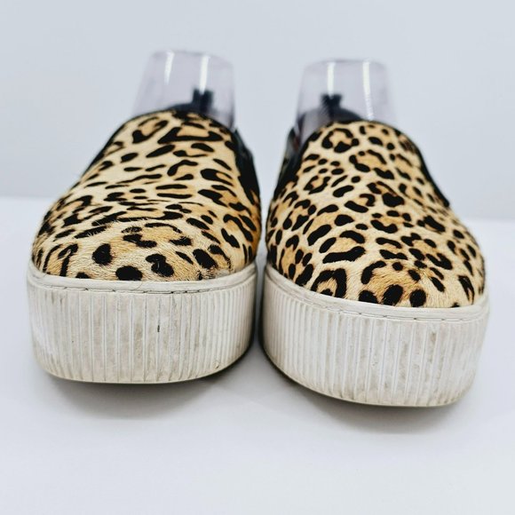 Halogen Baylee Platform Sneakers 9.5 M Leopard Calf Hair Fur Black Tan Slip Ons - Picture 4 of 12
